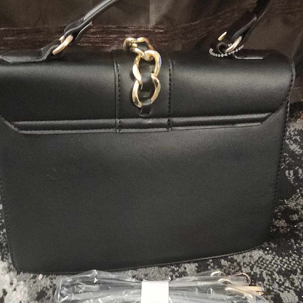 Black Studded Top-Handle Bag with Gold Hardware - Picture 2 of 3
